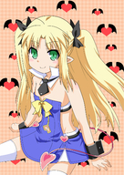 astarotte_ygvar bare_shoulders blonde_hair detached_collar green_eyes highres long_hair lotte_no_omocha! navel pointy_ears smile tail tetsu-sama thighhighs wrist_cuffs // 1020x1441 // 1.8MB