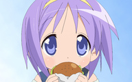 blue_eyes eating food hamburger highres hiiragi_tsukasa lucky_star purple_hair vector_trace wallpaper // 1920x1200 // 360.4KB