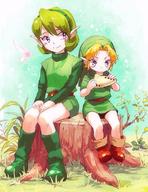 blonde_hair blue_eyes green_hair hairband hat instrument link noaki ocarina ocarina_of_time pointy_ears saria smile the_legend_of_zelda younger // 583x758 // 77KB