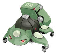 bulbasaur fang ghost_in_the_shell ghost_in_the_shell_stand_alone_complex inemuri_uno mecha mechanization nintendo no_humans parody pokemon simple_background solo tachikoma // 900x848 // 86KB