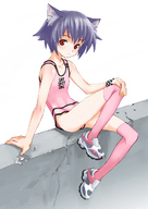 animal_ears cat_ears cat_shit_one matsuryuu over-kneehighs red_eyes short_hair solo thighhighs // 500x704 // 129KB