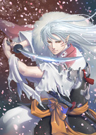 armor inuyasha katana long_hair male petals pointy_ears sesshoumaru signature smile solo sword tokiko_(psychopomp) torn_clothes weapon // 1000x1412 // 469KB