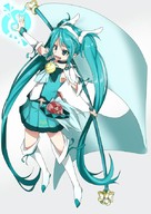 1girl aqua_eyes aqua_hair boots cosplay detached_sleeves flag hatsune_miku long_hair noraneko open_mouth precure simple_background skirt smile_precure! solo thigh_boots thighhighs twintails very_long_hair vocaloid // 601x849 // 117.9KB