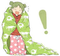 ! blanket child green_hair happy joanna_(mojo!) koiwai_yotsuba pajamas quad_tails short_hair smile solo yotsubato! // 600x570 // 248KB
