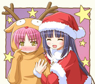 blush christmas fujisaki_nadeshiko hinamori_amu lowres reindeer santa_costume shiumai shugo_chara! trap // 500x446 // 57KB
