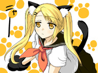:< animal_ears blonde_hair cat cat_ears cat_tail kamemasa kirishima_kotone nyan_koi! paw_gloves school_uniform serafuku tail // 800x600 // 264.6KB