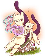  bad_id bespectacled book child glasses green_eyes if_they_mated mew mewtwo no_humans pince-nez pink_skin poke_ball pokemon pokemon_(game) pokemon_rgby psychic purple_eyes reading sitting tail unown // 484x597 // 231KB