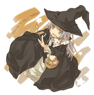 candy cat cosplay english green_eyes halloween hat index silver_hair sitting solo sphinx_(index) star tachitsu_teto to_aru_majutsu_no_index trick_or_treat wand witch_hat // 590x600 // 198KB
