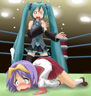hatsune_miku knock_out lucky_star tagme tsukasa vs wrestling // 1040x1105 // 570KB