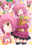 amulet_clover bag bare_shoulders belt blush chibi chobipero clubs dual_persona fang food hair_ornament hairband heart highres hinamori_amu laughing lollipop miniskirt necktie o_o open_mouth pink_hair pleated_skirt ponytail short_twintails shugo_chara! skirt smile standing star striped striped_thighhighs swirl_lollipop thighhighs twintails wink yellow_eyes // 1360x1882 // 1.6MB