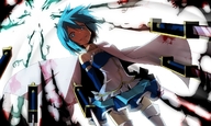 arms_behind_back blood_stain blue_eyes blue_hair cape dutch_angle from_below highres magical_girl mahou_shoujo_madoka_magica miki_sayaka sea_(lordofk) short_hair smile sword thigh-highs weapon white_thighhighs witch's_labyrinth zettai_ryouiki // 1280x768 // 601.3KB