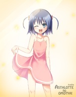 blue_eyes blue_hair child collarbone dress dress_lift hair_ribbon highres kakeru leaf looking_at_viewer lotte_no_omocha! open_mouth ribbon short_hair solo standing sundress touhara_asuha twintails wink // 944x1200 // 173.0KB