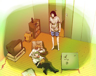 barefoot hug koiwai_yotsuba mr_koiwai room sleeping television yanda yotsubato! // 1000x785 // 193.5KB