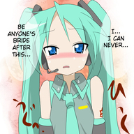 bare_shoulders blue_eyes blush confession cosplay detached_sleeves green_hair hard_translated hatsune_miku hatsune_miku_(cosplay) headphones headset hiiragi_kagami long_hair lucky_star microphone necktie ruined_for_marriage sad solo tears translated tsurime twintails vocaloid yuubi // 500x500 // 197KB