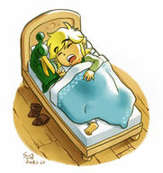 1boy 2008 artist_name barefoot bed blonde_hair dated hat headwear_removed link minish_cap open_mouth pointy_ears sen_(pixiv111638) the_legend_of_zelda toon_link // 500x530 // 89KB