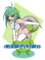 android_(os) blue_eyes breasts green_hair kemeko_deluxe os parody personification robo solo vfenster // 900x1200 // 247KB