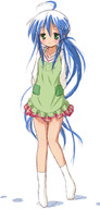 :3 apron blue_hair female green_eyes izumi_konata long_hair long_sleeves lucky_star mel_(artist) ponytail simple_background skirt socks solo standing very_long_hair // 500x1041 // 100.3KB