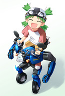 goggles green_hair helmet kishi_nisen koiwai_yotsuba mecha motorcycle parody rideback short_hair yotsubato! // 680x1000 // 161KB