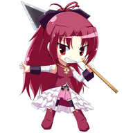 bow chibi hair_bow kibunya long_hair magical_girl mahou_shoujo_madoka_magica polearm ponytail red_eyes red_hair sakura_kyouko weapon // 1024x1024 // 103.4KB