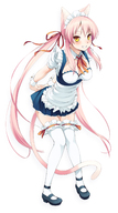 animal_ears arms_behind_back blush breasts cat_ears cat_tail cleavage grin hair_ribbon interlocked_fingers long_hair maid maid_headdress mary_janes original oryou pink_hair ribbon shoes simple_background smile solo tail thighhighs twintails very_long_hair wrist_cuffs yellow_eyes zettai_ryouiki // 908x1628 // 476KB