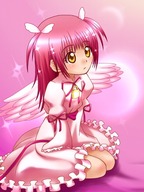 amulet_angel angel_wings awa dress frills hinamori_amu padlock pink_hair ribbon shugo_chara! sitting twintails wings yellow_eyes // 450x600 // 76KB