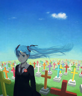 cloud grave graveyard hatsune_miku kirobaito saihate_(vocaloid) sky twintails vocaloid // 600x703 // 137KB