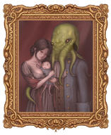 baby couple cthulhu cthulhu_mythos domo family frame hug if_they_mated illbleed monster octopus painting tentacle // 656x800 // 353.1KB