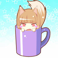 animal_ears brown_hair cup fang holo mug spice_and_wolf tail // 1000x1000 // 471.2KB