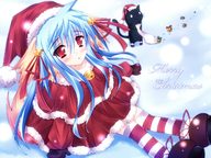 animal_ears bell bell_collar blue_hair cat child christmas collar gloves hair_bell hat jingle_bell mikan_(5555) nursery_rhyme red_eyes shikishima_krile snow striped striped_thighhighs tail thighhighs // 1318x988 // 1.4MB