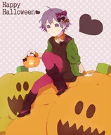 ahoge bow halloween heart jack-o'-lantern loose_socks mosuko pantyhose pumpkin short_hair socks solo // 824x1000 // 386.0KB