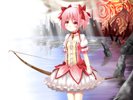 bow dress kaname_madoka mahou_shoujo_madoka_magica pink_hair red_eyes twintails water weapon // 1200x900 // 588KB