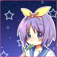 blue_eyes hiiragi_tsukasa kirimochi leaf lucky_star purple_hair school_uniform serafuku short_hair star // 938x930 // 189.9KB