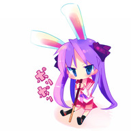 animal_ears blue_eyes blush bunny_ears chibi hiiragi_kagami kanikama long_hair lucky_star minigirl pocky purple_hair school_uniform // 500x500 // 86.5KB