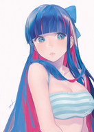 bangs bare_shoulders blue_eyes blue_hair blunt_bangs bow bra face hair_bow lingerie lips long_hair matayoshi multicolored_hair panty_&_stocking_with_garterbelt pink_hair solo stocking_(psg) striped striped_bra two-tone_hair very_long_hair // 650x909 // 345.0KB
