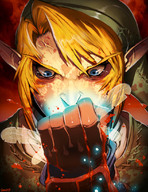 angry bad_end blonde_hair blood blue_eyes close-up commentary crush death elf face fairy fairy_wings genzoman gloves hands hat link male navi nintendo pointy_ears tears the_legend_of_zelda wings // 850x1100 // 189KB