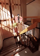 blush bowtie closed_eyes green_hair gumi heart highres indoors school school_uniform short_hair skirt solo stairs thought_bubble toda_youkon vocaloid // 1485x2100 // 2.1MB