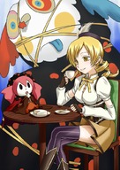 beret blonde_hair boots breasts chair charlotte_(madoka_magica) cheese corset cup detached_sleeves drill_hair fingerless_gloves gloves grin hair_ornament hat magical_girl mahou_shoujo_madoka_magica pleated_skirt ribbon sitting skindentation skirt smile taut_shirt teacup thigh-highs tk28 tomoe_mami tongue x_x yellow_eyes zettai_ryouiki // 723x1023 // 695.5KB