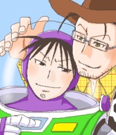 artist_request buzz_lightyear cosplay crossover disney fullmetal_alchemist glasses lowres maes_hughes male oekaki parody roy_mustang sheriff_woody source_request toy_story // 300x350 // 21.2KB