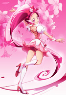 boots cure_blossom flower from_behind hanasaki_tsubomi heartcatch_precure! long_hair looking_back mousoup pink pink_eyes pink_hair ponytail precure skirt solo very_long_hair // 640x909 // 198.6KB