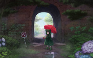 black_hair child esukee flower frog hydrangea nature original puddle rain raincoat road_sign rubber_boots scenery short_hair sign snail solo tunnel umbrella wallpaper young // 1280x800 // 204.8KB