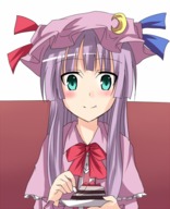 animated animated_png cake crescent eating food fork green_eyes hat long_hair lowres patchouli_knowledge purple_hair ram_hachimin solo touhou // 376x462 // 7.7MB