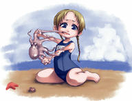 beach blonde_hair blue_eyes child crab female octopus open_mouth rir swimsuit tentacle // 1250x960 // 554.1KB