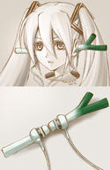 1girl earphones hatsune_miku headphones long_hair partially_colored solo spring_onion twintails very_long_hair vocaloid wuhlnouveau // 443x679 // 169KB