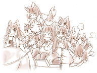 animal_ears cart chibi child craft_lawrence family holo horse if_they_mated ikuta_takanon monochrome pregnant smile spice_and_wolf tail wolf_ears wolf_tail // 723x546 // 298KB