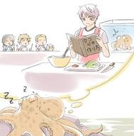 \\\ 2010_fifa_world_cup 4boys ^_^ alcohol apron argentina_(hetalia) axis_powers_hetalia beer bowl cabbage closed_eyes cooking dreaming fish_tank food germany_(hetalia) knife multiple_boys natsuyon octopus paul_the_octopus prussia_(hetalia) reading sleeping surprised sweat table tank_(container) translated united_kingdom_(hetalia) whisk world_cup zzz // 619x628 // 71KB