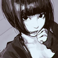 1girl bob_cut dutch_angle face from_above ilya_kuvshinov lips looking_at_viewer monochrome original parted_lips short_hair sketch solo upper_body // 900x900 // 759.6KB