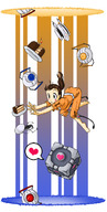 aperture_science_handheld_portal_device cake chell falling food glados heart pastry portal sleeves_rolled_up turret_(portal) weighted_companion_cube // 600x1186 // 378.2KB