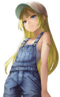 1girl bandaid bandaid_on_arm bangs bare_arms baseball_cap belt buckle buttons closed_mouth collarbone cowboy_shot denim flat_chest from_below grey_eyes hat kurione_(zassou) light_smile long_hair looking_at_viewer original overalls parted_bangs simple_background smile solo tank_top very_long_hair white_background // 649x1038 // 284.4KB