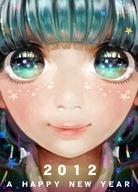 1girl 2012 aqua_eyes aqua_hair face hatsune_miku highres lips minami_haruya new_year smile solo star vocaloid // 970x1351 // 1.4MB