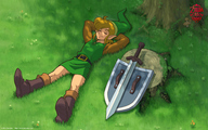 arms_behind_head closed_eyes grass highres link lying official_art relaxing shade shield smile solo sword the_legend_of_zelda tree_stump wallpaper weapon // 1920x1200 // 954.9KB